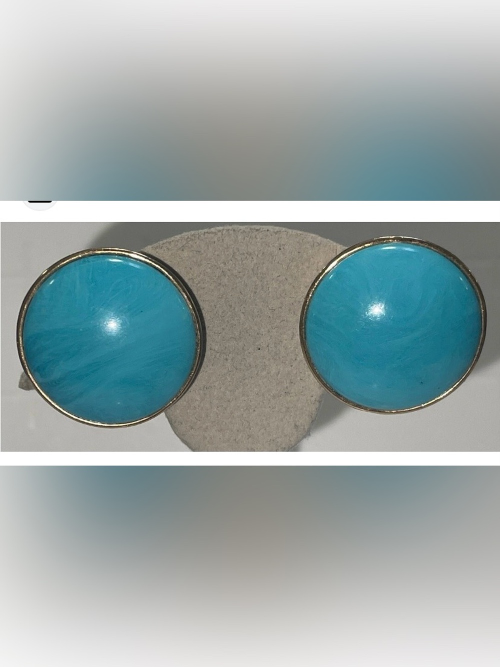 Trifari Faux Turquoise Blue Round Dome Clip-On Earrings